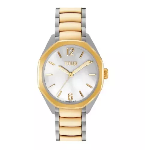 Reloj analógico con movimiento suizo, esfera de nácar y brazalete de de eslabones acero bicolor Tous Now - 3000141400