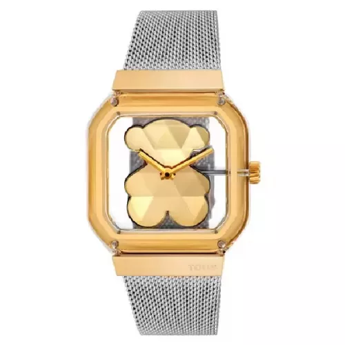 Reloj analógico con brazalete de acero y acero dorado D-Bear Party - 3000143500