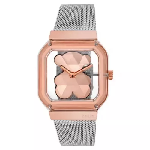Reloj analógico con brazalete de acero y acero rosado D-Bear Party - 3000143600