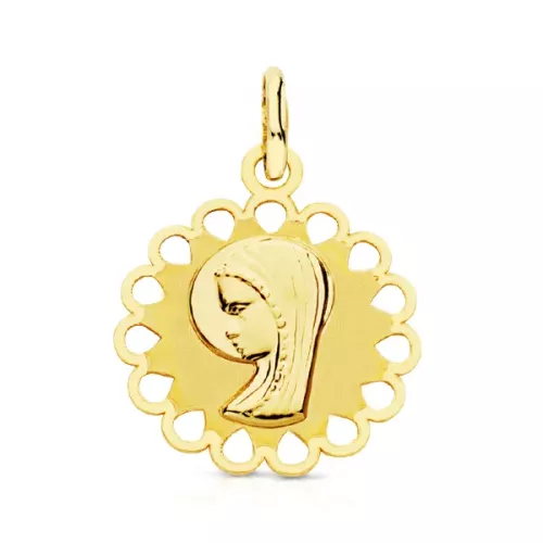 9K MEDALLA ORO AMARILLO VIRGEN NIÑA CERCO. 15 MM 1