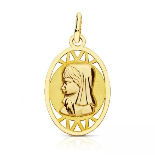 9K MEDALLA ORO AMARILLO VIRGEN NIÑA OVAL CALADA 20X12M 0