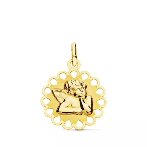 9K MEDALLA ORO AMARILLO ANGELITO BURLON CERCO CALADO 18X15MM 0