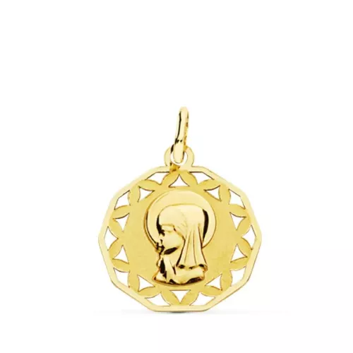 9K MEDALLA ORO AMARILLO VIRGEN NIÑA CALADA 18 MM 1