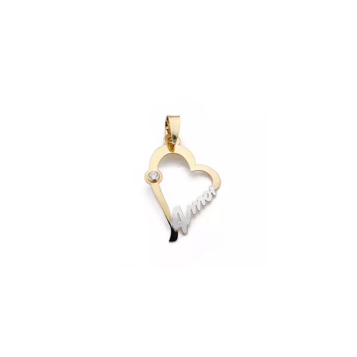 9K COLGANTE ORO BICOLOR CORAZON CON PALABRA AMOR Y CIRCONITA. MEDIDA: 22X15 MM 0