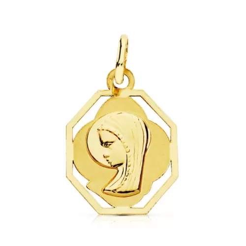 9K MEDALLA ORO AMARILLO VIRGEN NIÑA CERCO. 15X13 MM 1