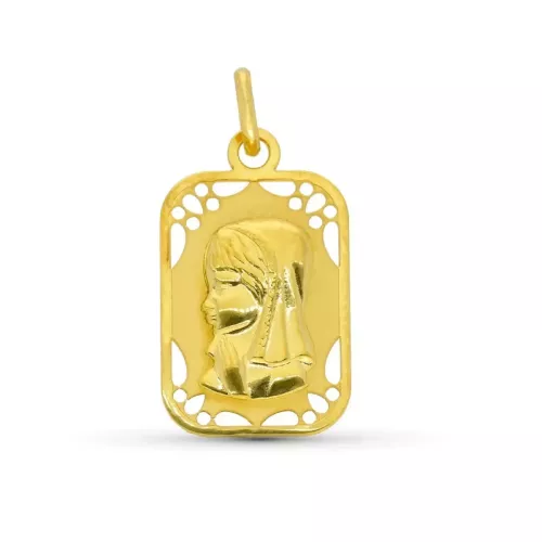 9K MEDALLA ORO AMARILLO VIRGEN NIÑA CALADA MATE Y BRILLO 19X11 MM 0