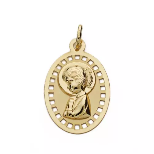 9K MEDALLA ORO AMARILLO VIRGEN NIÑA CALADA 23X14 MM 0
