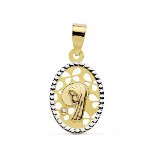 9K MEDALLA ORO AMARILLO VIRGEN NIÑA BICOLOR OVAL 16X12 MM 0