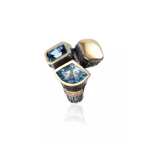 ANILLO PLATA Y ORO 2 TOPACIO AZUL - ASP1382