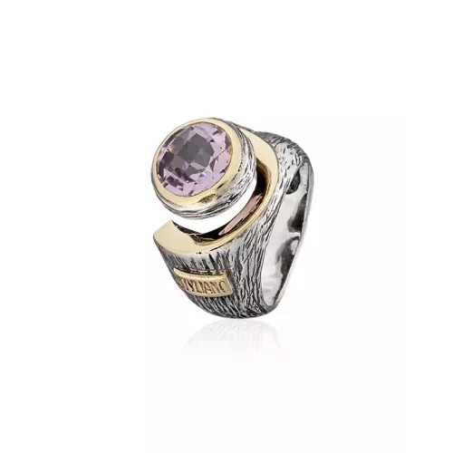 ANILLO PLATA Y ORO CUARZ VERD REDOND - ASP1117G