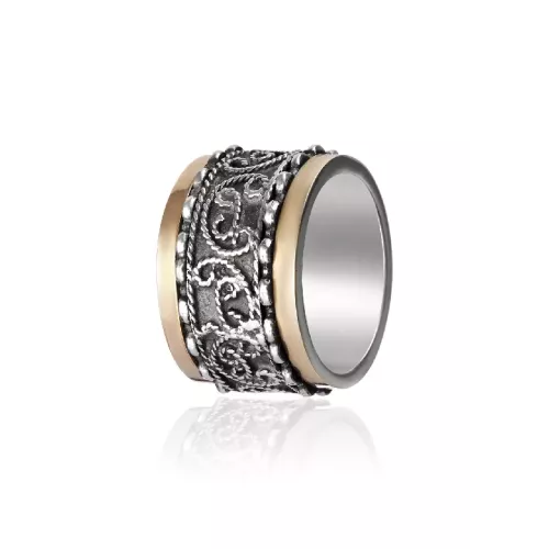 ANILLO PLATA Y ORO GIRA FILIGRANA - REF  1903/2