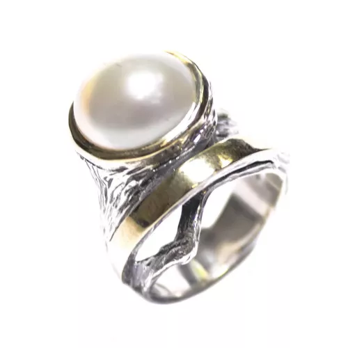 ANILLO PLATA Y ORO PERLA  - ASP1499P