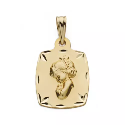 9K MEDALLA ORO AMARILLO VIRGEN NIÑA REZANDO 19X13 MM 1