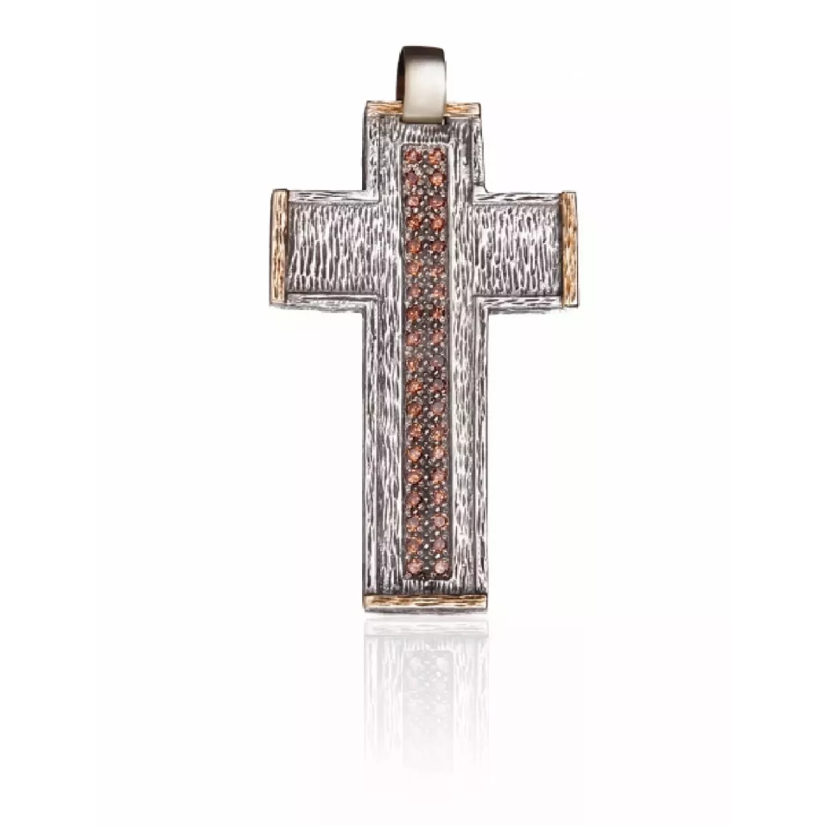 Colgante cruz de plata de ley 925 y 9ct con zirconias brown.