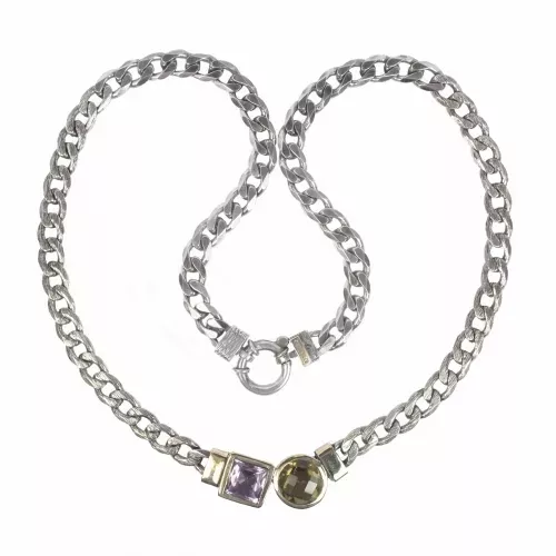 Collar de Plata y Oro Amatista Lila y Cuarzo Whisky