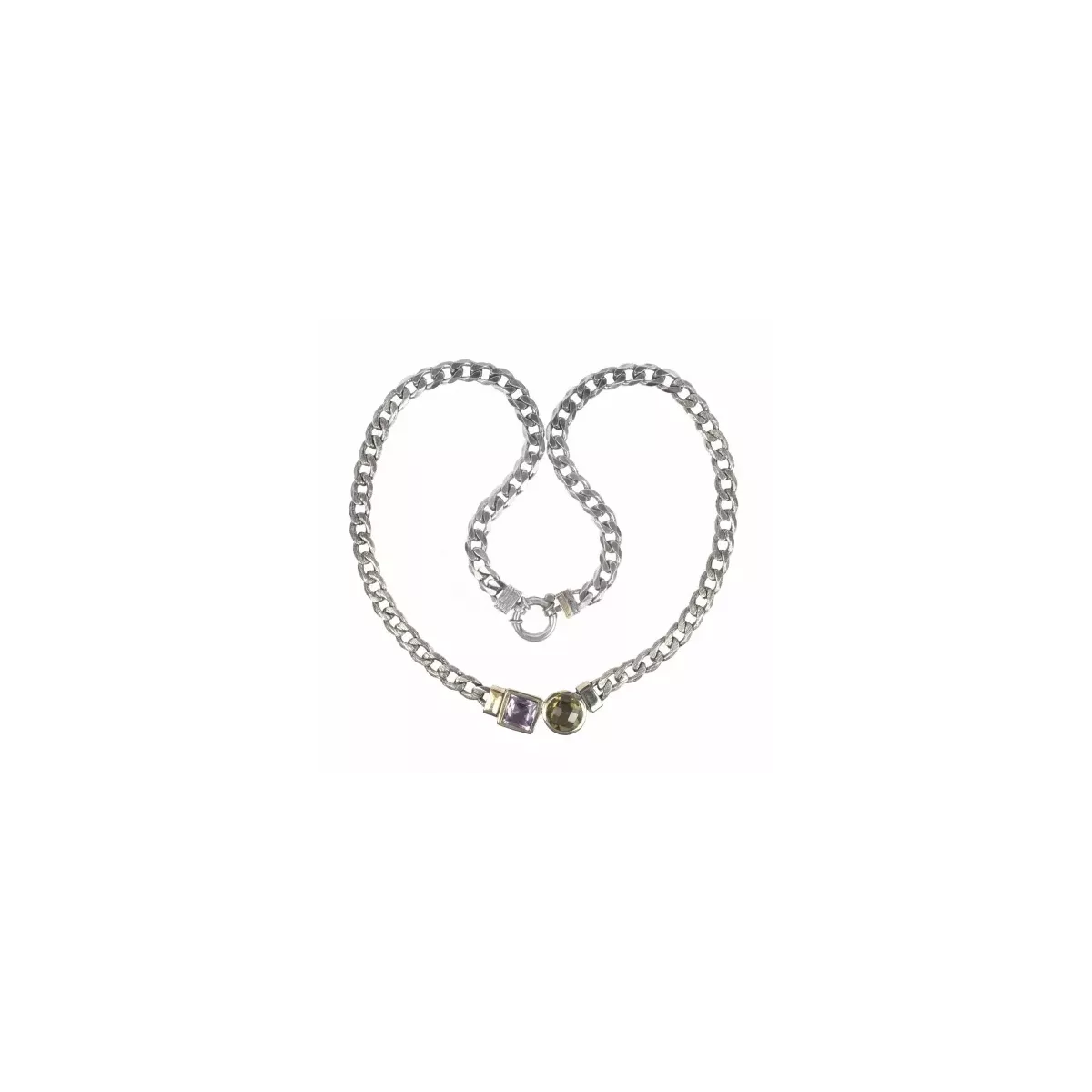 Collar de Plata y Oro Amatista Lila y Cuarzo Whisky