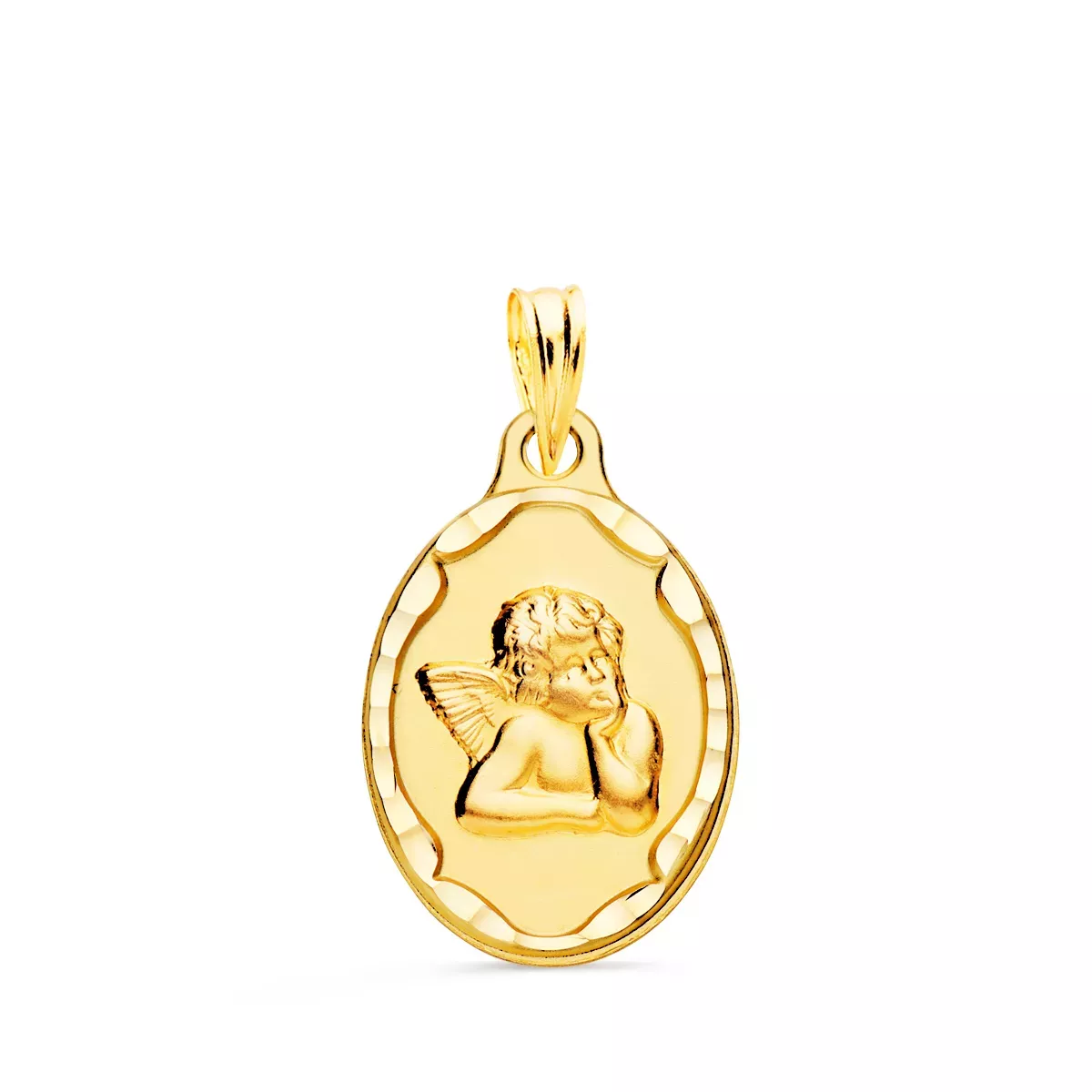 9K MEDALLA ORO AMARILLO ANGELITO BURLON OVAL CERCO TALLADO 18X14 MM 1