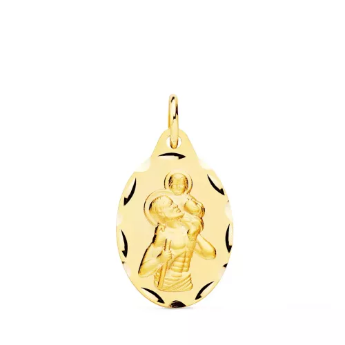 9K MEDALLA ORO AMARILLO SAN CRISTOBAL OVAL TALLADO 20X13 MM 1