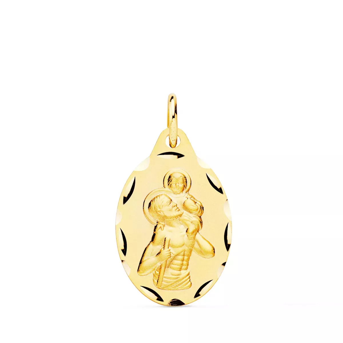 9K MEDALLA ORO AMARILLO SAN CRISTOBAL OVAL TALLADO 20X13 MM 1