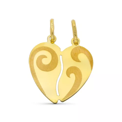 9K COLGANTE ORO AMARILLO CORAZON PARTIDO MATE CON VOLUTAS 17X15 MM 0