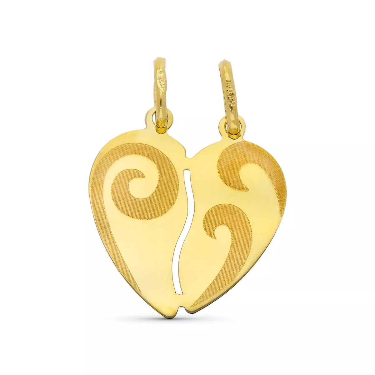 9K COLGANTE ORO AMARILLO CORAZON PARTIDO MATE CON VOLUTAS 17X15 MM 0