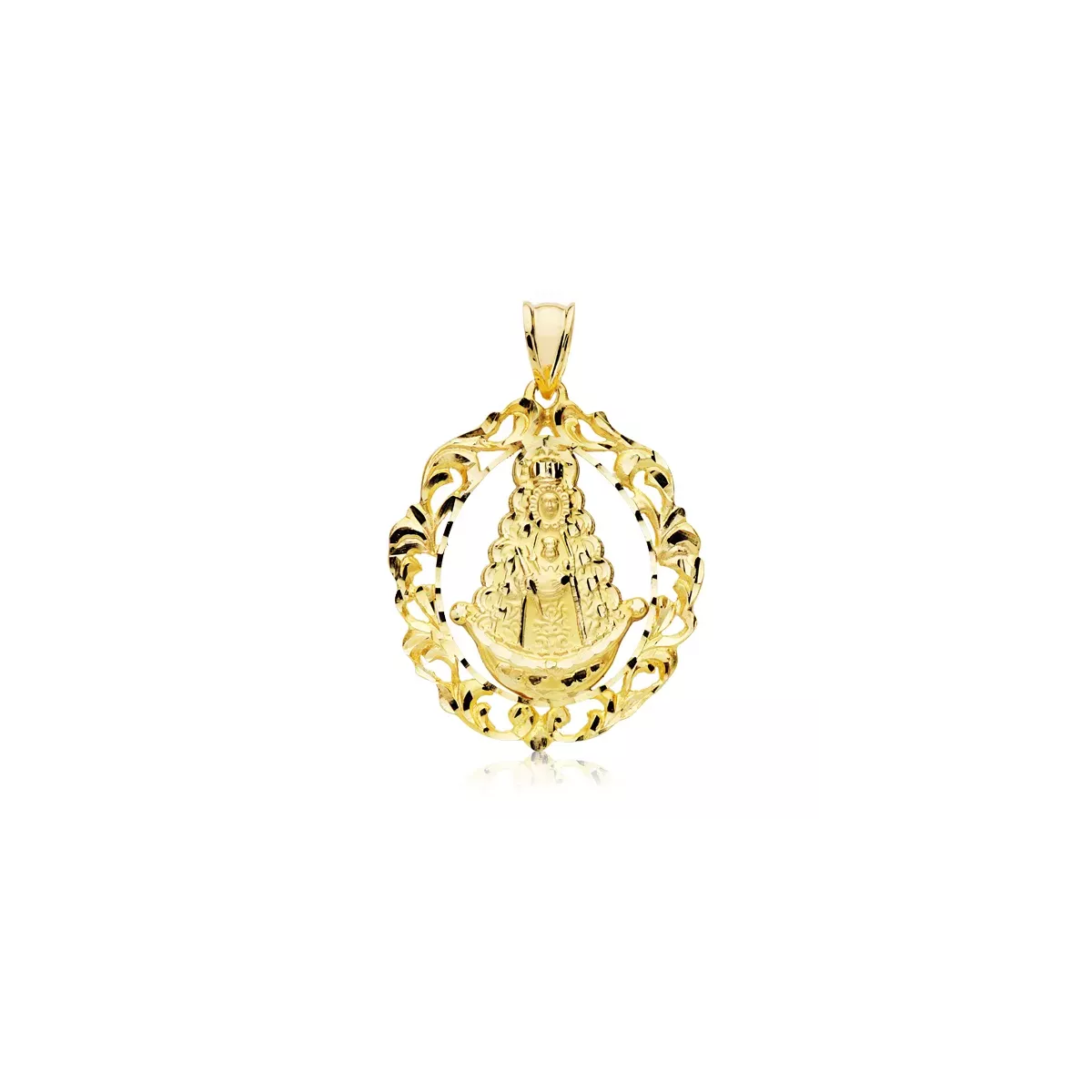 9K MEDALLA ORO AMARILLO ORLA VIRGEN DEL ROCIO. 40X33 MM 4