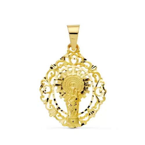9K MEDALLA ORO AMARILLO VIRGEN PILAR ORLA 36X28 MM 3