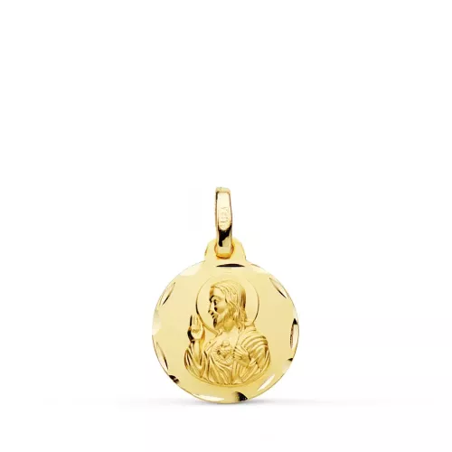 9K MEDALLA ORO AMARILLO CORAZON DE JESUS TALLADA 14 MM 1