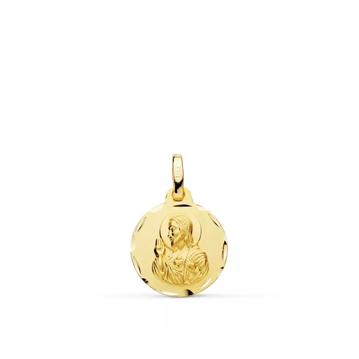 9K MEDALLA ORO AMARILLO CORAZON DE JESUS TALLADA 14 MM 1