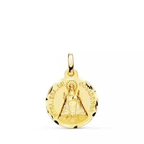 9K MEDALLA ORO AMARILLO DE LA VIRGEN DE COVADONGA 18 MM TALLADA 1