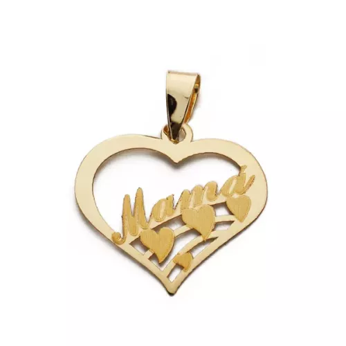 9K COLGANTE ORO AMARILLO CORAZON CON PALABRA MAMA. MEDIDA: 18X16 MM 0