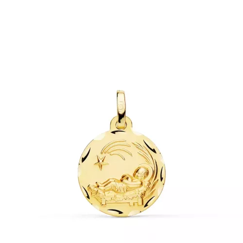 9K MEDALLA ORO AMARILLO NIÑO DEL PESEBRE TALLADA 16 MM 1
