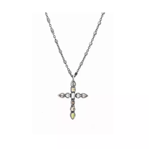 CR-70 COLGANTE PLATA CRUZ OJO DE GATO BLANCO, VERDE, CALCEDONIA VERDE, CITRINO Y CIRCONITA. - CR-70
