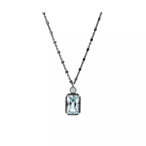 CR-26 COLGANTE PLATA CALCEDONIA VERDE Y CIRCONITA AZUL CUADRADA. - CR-26