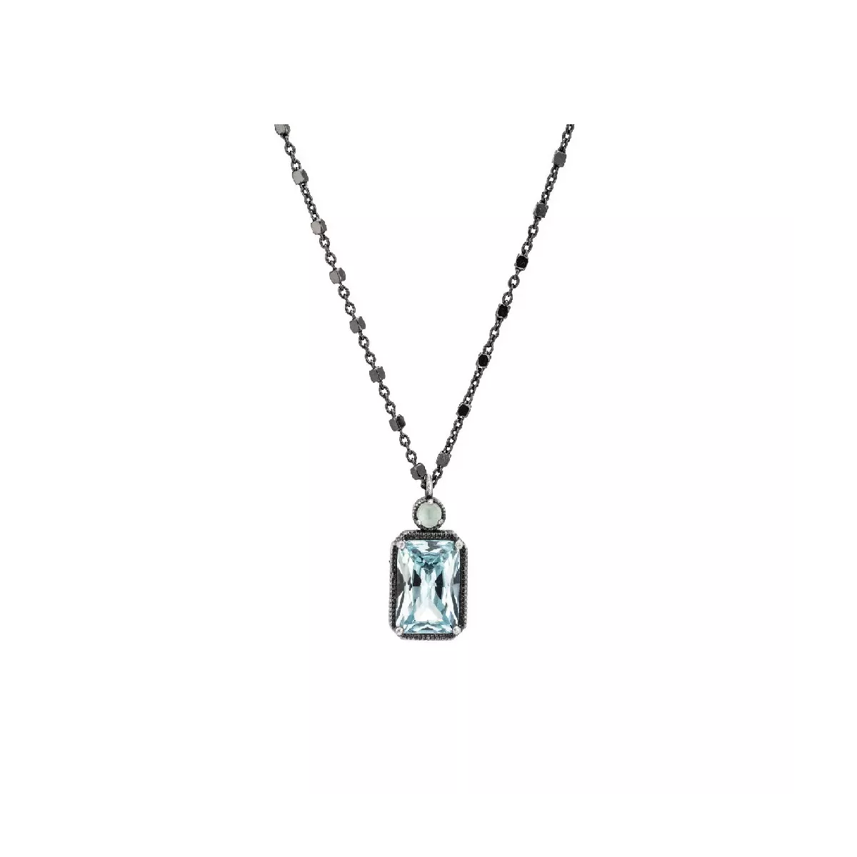 CR-26 COLGANTE PLATA CALCEDONIA VERDE Y CIRCONITA AZUL CUADRADA. - CR-26