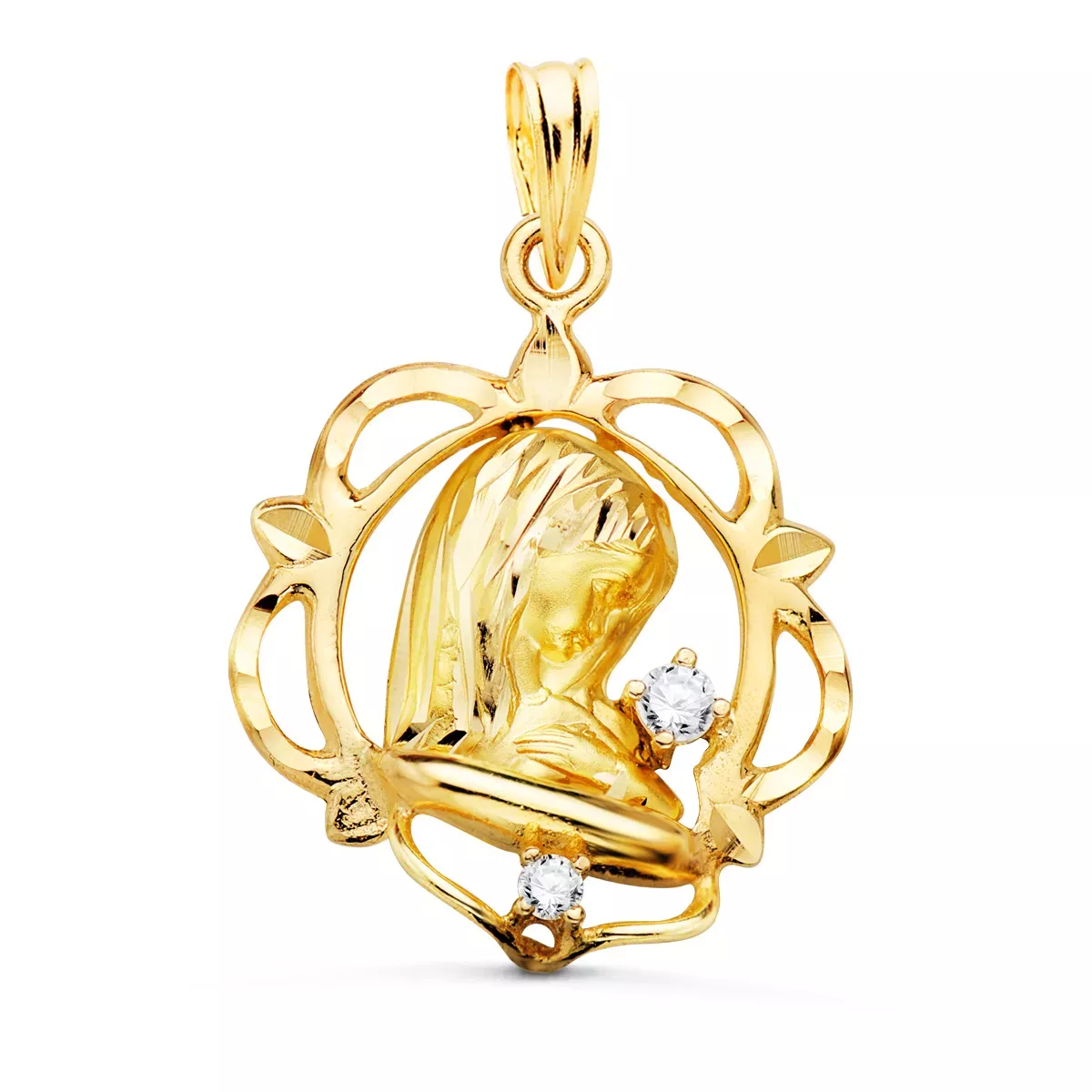 9K MEDALLA ORO AMARILLO VIRGEN NIÑA CERCO CON CIRCONITA 21X19 MM 1