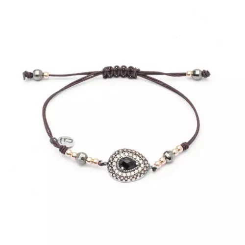 MA-238 PULSERA PLATA MACRAMÉ ÓNIX Y ORLA CIRCONITA CAVA, BROWN. - MA-238