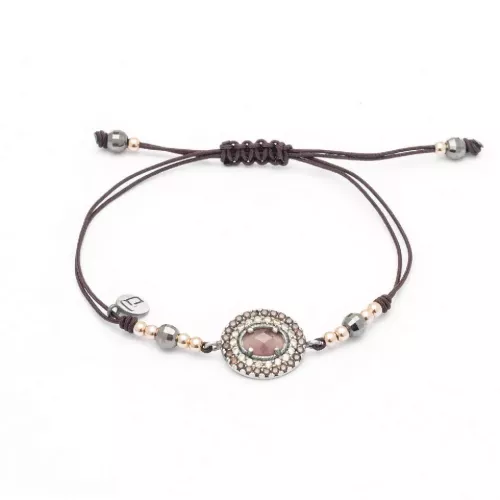 MA-239 PULSERA PLATA MACRAMÉ OJO DE GATO MORADO Y ORLA CIRCONITA CAVA, BROWN. - MA-239