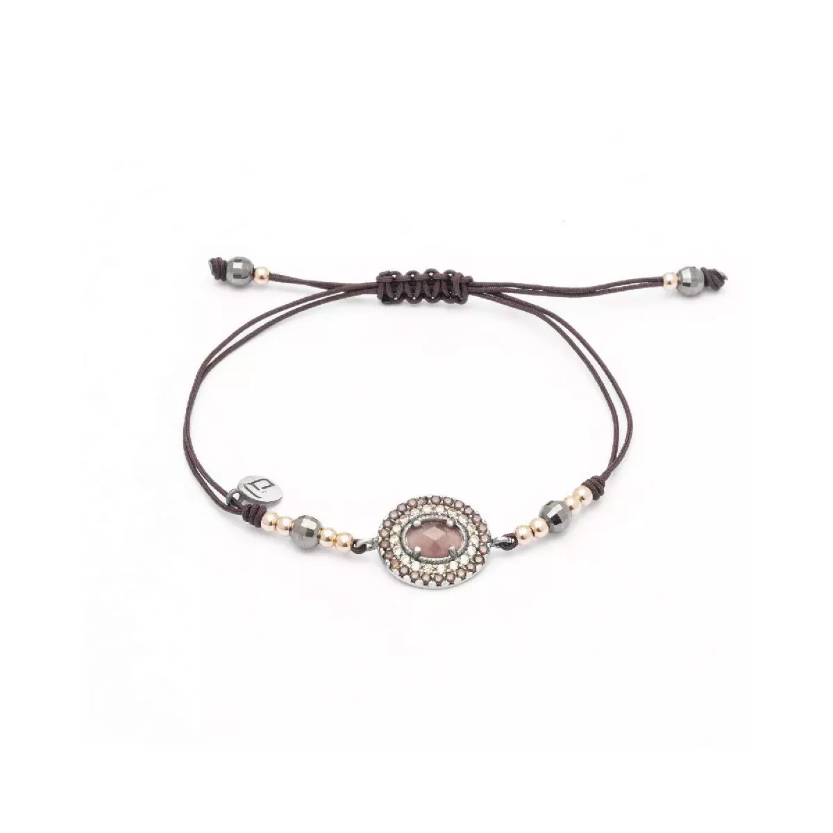 MA-239 PULSERA PLATA MACRAMÉ OJO DE GATO MORADO Y ORLA CIRCONITA CAVA, BROWN. - MA-239