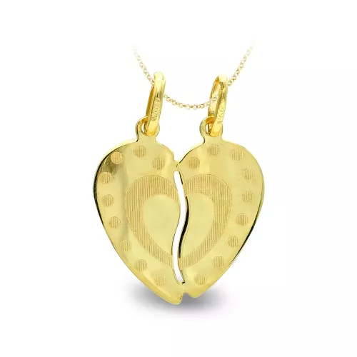 9K COLGANTE CORAZON PARTIDO ORO AMARILLO DIBUJO 17X15 MM 0