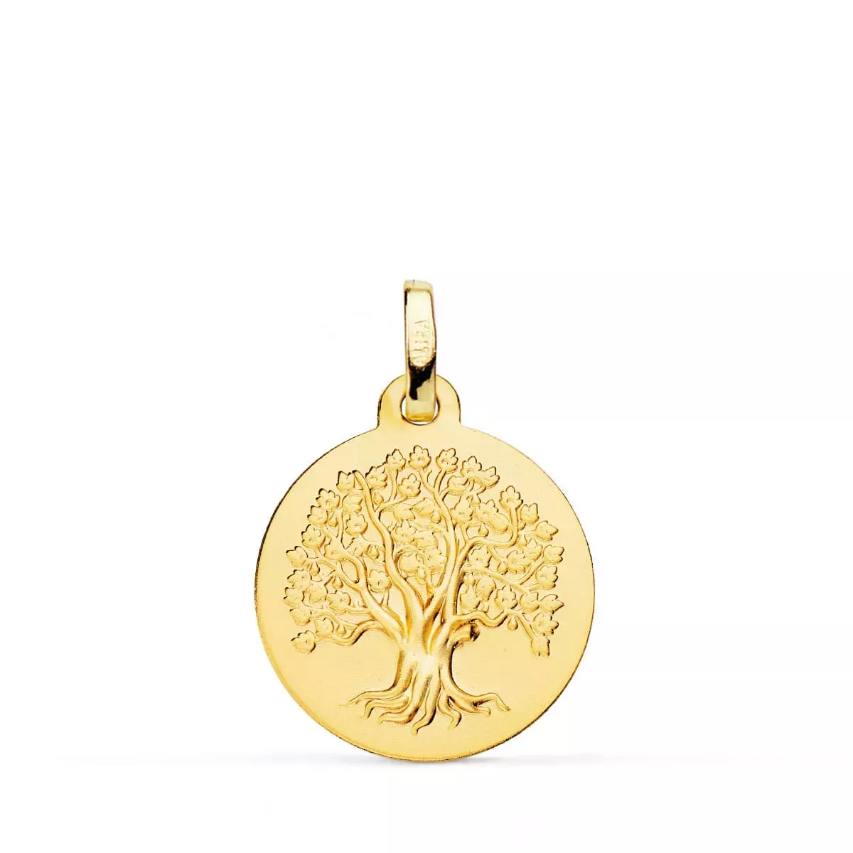 9K MEDALLA ORO AMARILLO ARBOL DE LA VIDA MATIZADA 18 MM 1