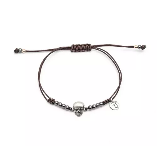 SKS217 PULSERA PLATA MACRAMÉ CALAVERA, HEMATITES