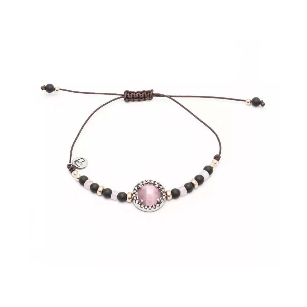 MA-373 PULSERA PLATA MACRAMÉ OJO DE GATO MORADO, CIRCONITA BROWN,