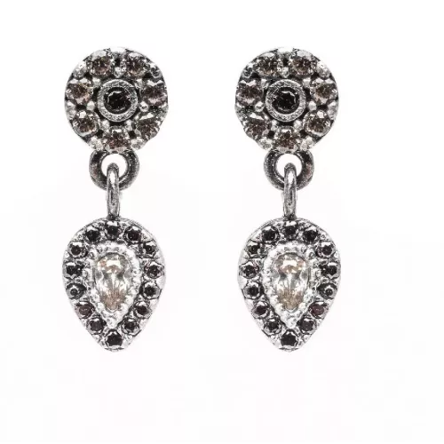 P823 PENDIENTES BOTÓN PLATA CIRCONITA CAVA Y BROWN