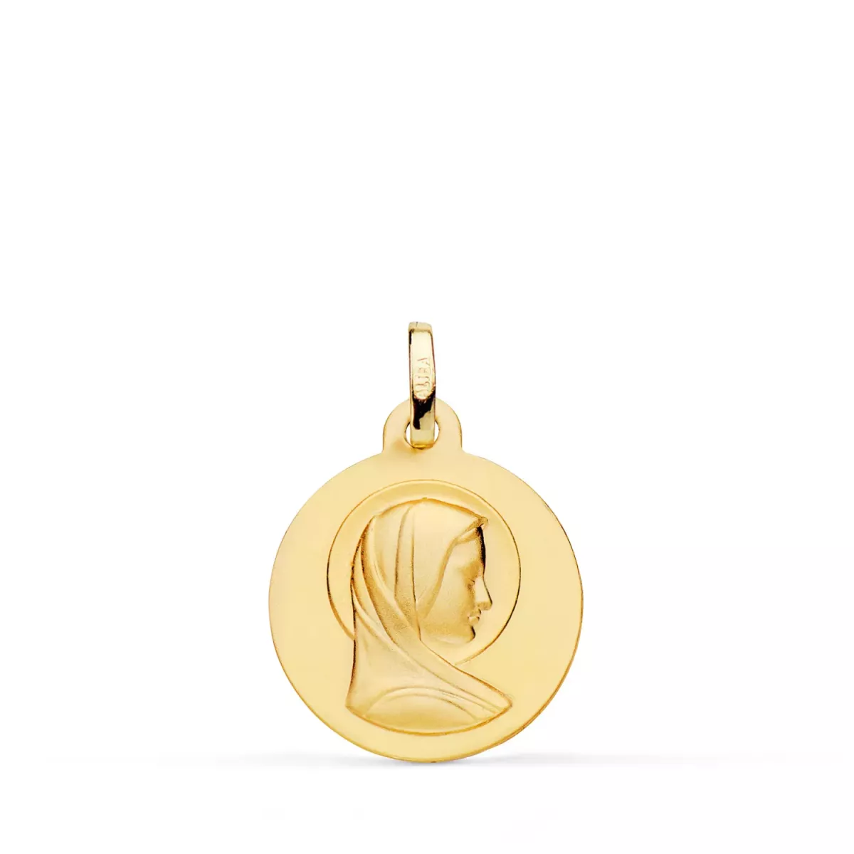 9K MEDALLA ORO AMARILLO MARIA FRANCESA PERFIL MATIZADA 16 MM 1