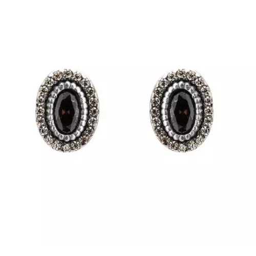 CR-46 PENDIENTES BOTON PLATA Y CIRCONITA BROWN, CAVA.