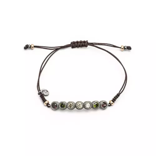 MA-358 PULSERA PLATA MACRAMÉ CIRCONITAS CAVA, BROWN, VERDE