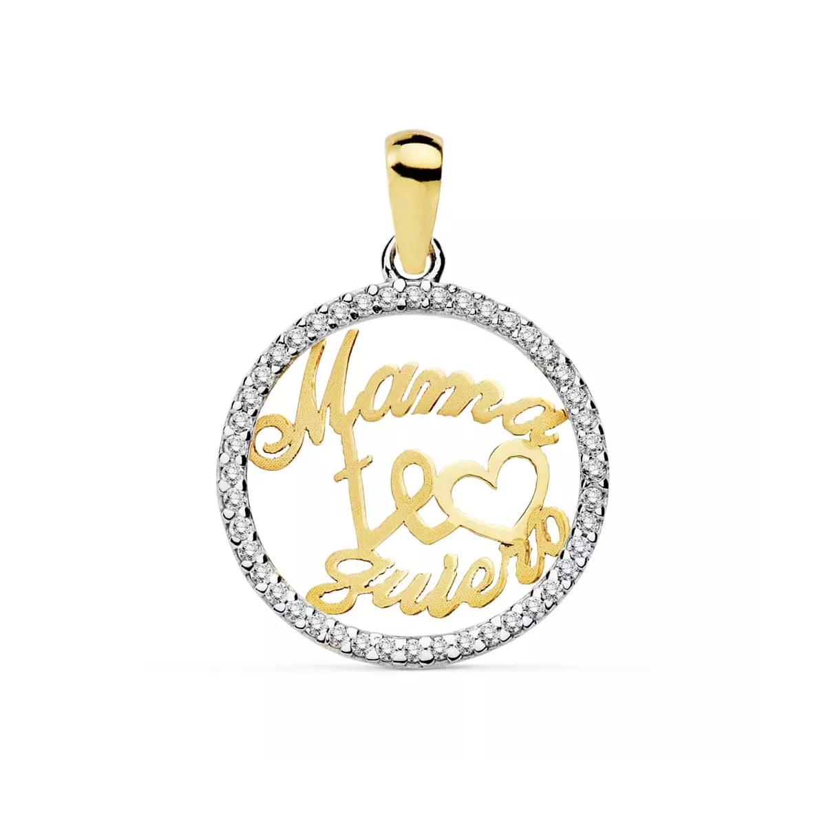 9K COLGANTE ORO BICOLOR MAMA TE QUIERO CON CIRCONITA 16 MM 0