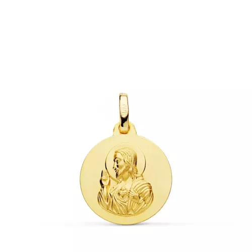 9k MEDALLA ORO AMARILLO CORAZON DE JESUS LISO 16 MM 1