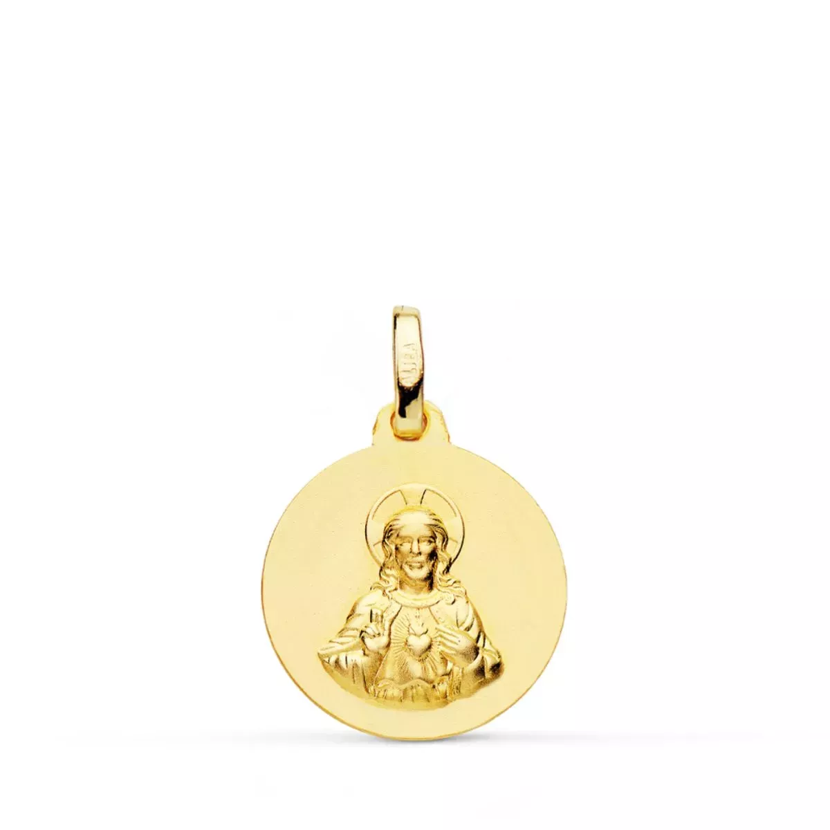 9K MEDALLA ORO AMARILLO CORAZON DE JESUS TALLADA 14 MM 1